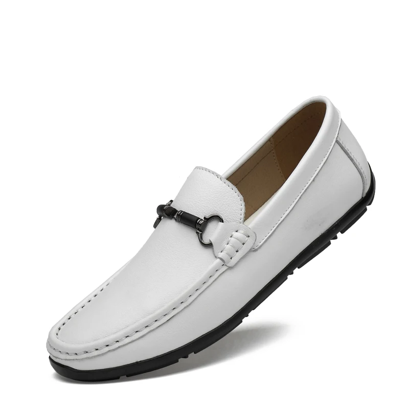 Дышащая модная мужская повседневная обувь; кожаные лоферы на плоской подошве; 11778; мужская обувь с низким верхом; слипоны; сезон весна-лето; обувь на плоской подошве - Цвет: Белый