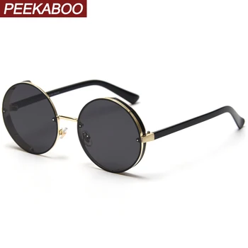 

Peekaboo gold retro sunglasses women round metal male sun glasses polarized men uv400 summer style brown 2021 new trendy