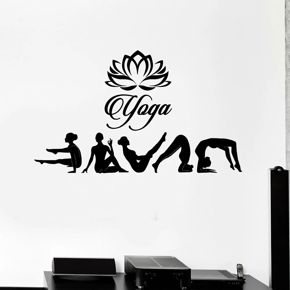 Yoga Studio Wall Decal Poses Lotus Hinduism Meditation Room Interior