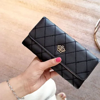 

Daily Casual Clutch Rhombic Grid PU Leather Coin Crown Portable Card Organizer Multipurpose Practical Long Women Wallet Party