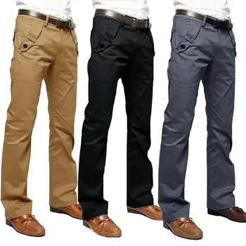 

2020 Hot Men Casual Solid Color Pockets Cotton Long Straight Pants Slim Button Trousers