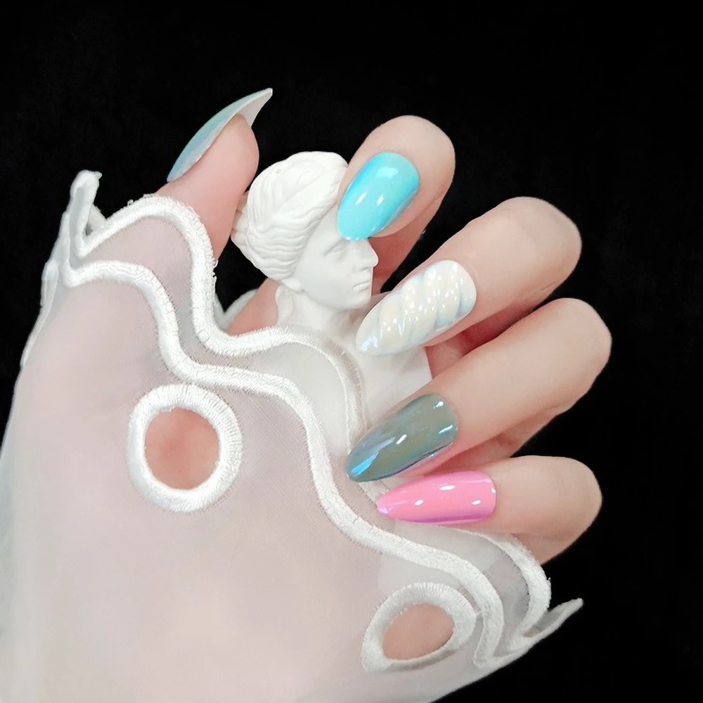 Dropshipping French Nail Tips Silver V Collar Stiletto Press On Nails Acrylic Fake Medium Pink Blue Marble White Nails Supplier Stickers Decals Aliexpress