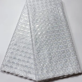 

Nigerian Tulle Lace Fabric With Sequins Embroidered Design African French Net Lace Fabric For Wedding Dress 5 Yards ESH073 WHITE