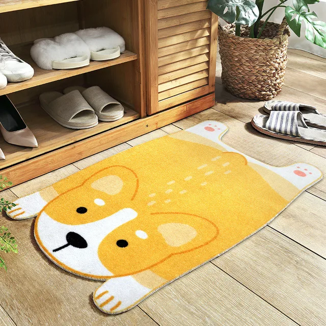 Funny Doormat Cute Cartoon Animal Shiba Inu Corgi Mats Wear-Resistant Anti-Skid Foot Pad Entrance Floor Rug Kitchen Carpet Home Yellow corgi