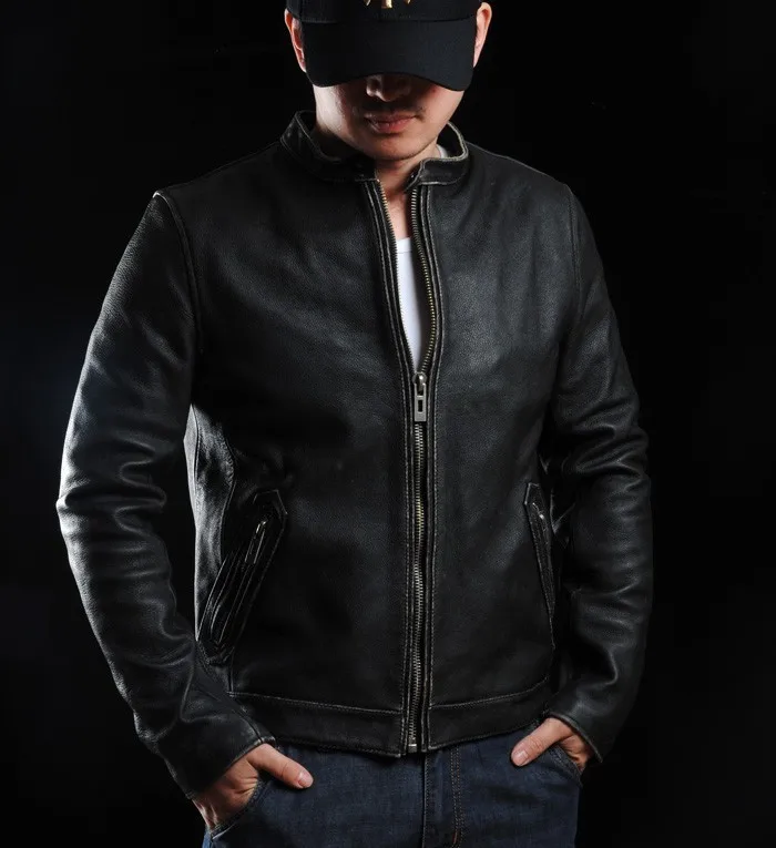 

Winter Warm Clothing Vintage Jackets Mens Genuine Pakistan Cow Leather Biker Jacket Plus Size