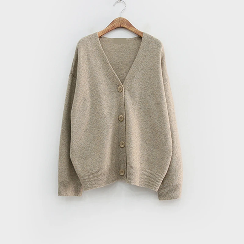 

V Neck Knitted Cardigan Sweater Women Simple Solid Thick Button Clothing Sweater Stylish Tops for Female Autumn Winter