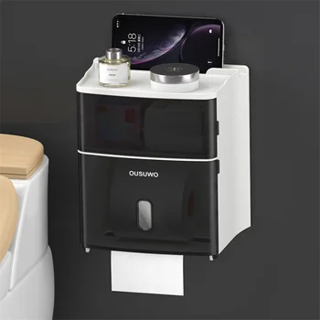 

Wall Mount Tissue Box Waterproof Toilet Paper Tray Roll Paper Tube Bathroom Storage Box Organizer