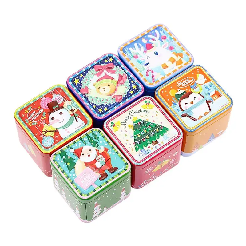 

6Pcs Square Tinplate Iron Boxes Adorable Candy Jars Christmas Cookie Boxes (Random Style)