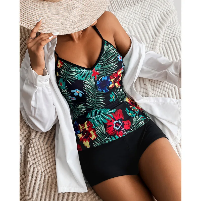 섹시한 대형 수영복 플러스 사이즈 Tankini 세트 여성 수영복 비치웨어 투피스 수영복 스포츠 풀 여성 수영복