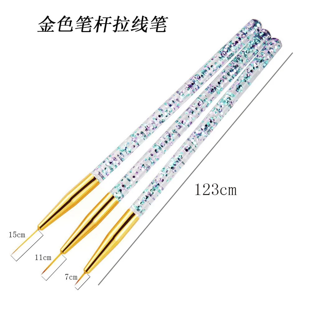 3Pcs Acrylic French Stripe Nail Art Liner Brush Set 3D Tips Manicure Ultra-thin Line Drawing Pen UV Gel Brushes Painting Tools