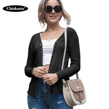 

Elegant Slim Cardigan Sweater Office Ladies Knitwear Coats Hem Embroidered Hollow Cardigans Women Sweater Autumn 2020