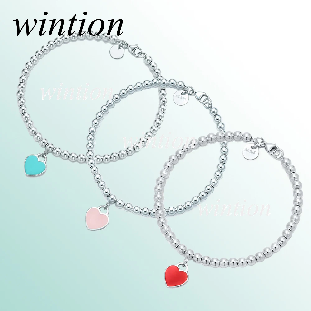 Wintion tiff синий розовый черный любовь сердце бусы браслет Оригинал 100%