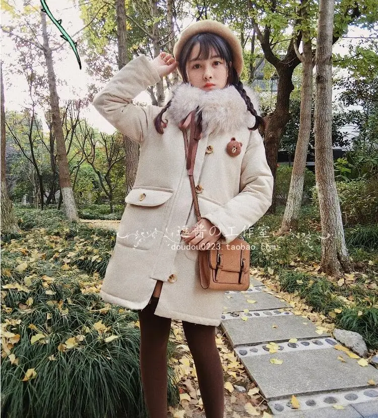 Японский стиль колледжа, милая хлопковая одежда в стиле Лолиты, воротник Питер Пэн, свободное теплое викторианское пальто, kawaii, готическое пальто в стиле Лолиты для девочек, cos