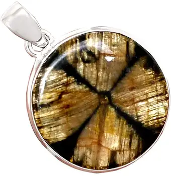 

Genuine CHIASTOLITE Pendant 925 Sterling Silver, 39.9 mm, AP6664