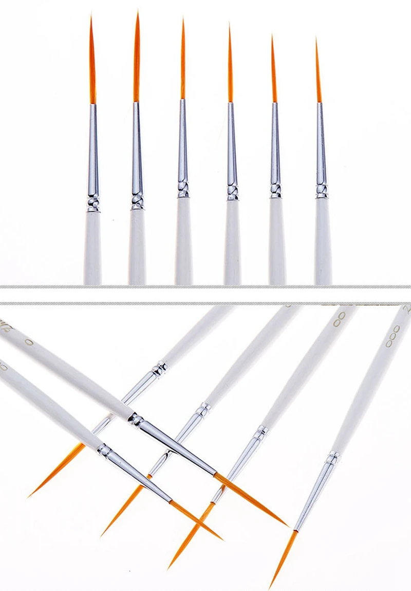 6Pcs Long/Short Hook Line Pen Paint Brush Round Nylon Hair Nail Art Line Drawing Pen For Painting Art Supplies