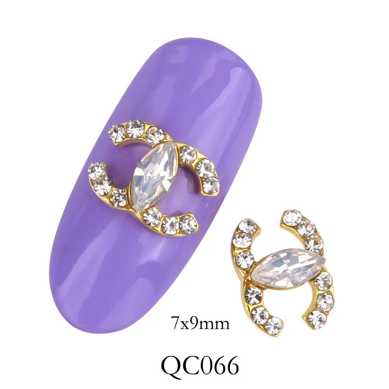 QC066 10 шт. новых украшений для дизайна ногтей, блестящие стеклянные драгоценные Стразы серии, дизайнерские золотистые и Серебристые Подвески с эффектом «сделай сам», аксессуары для ногтей - Цвет: QC066
