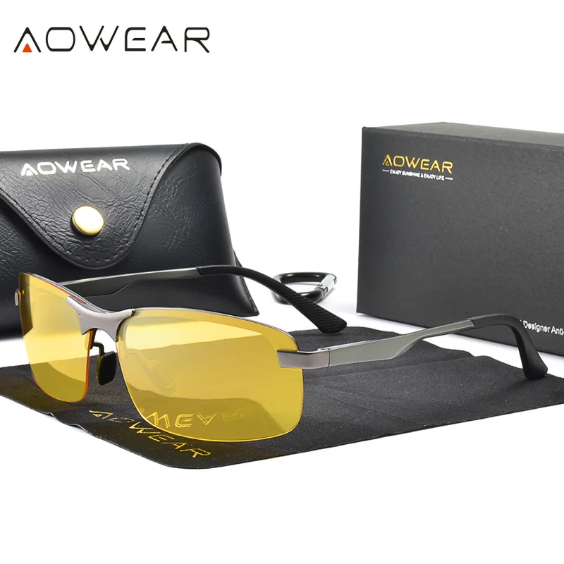 AOWEAR Polarized Night Driving Glasses Men Anti Glare Safety Night Vision Goggles Glasses Yellow Driver Sunglasses Gafas_voghion.com