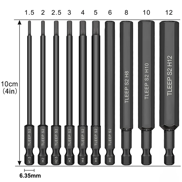 10pcs Hex Head Allen Wrench Drill Bits Set 100mm SAE Metric Allen Screwdriver Bits Magnetic Tip Hex Key Screwdriver Socket Bit 10pc 100mm Metric MM