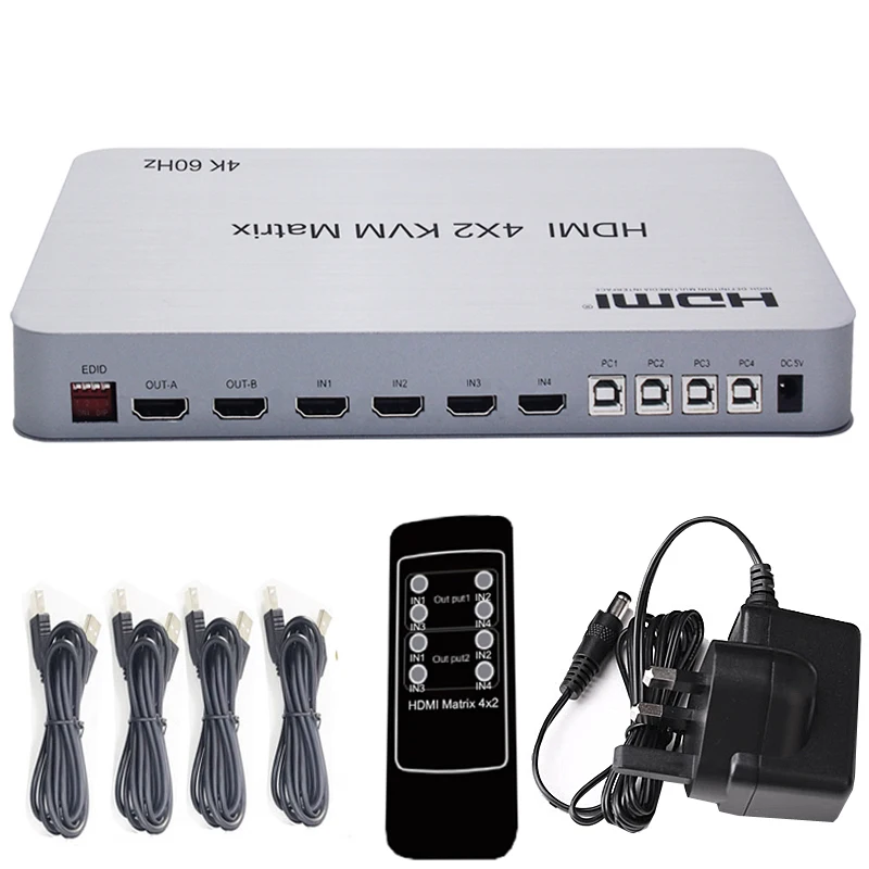 4x2 Hdmi Kvm Matrix Switch Splitter 4 Input 2 Output Dual Display 4k