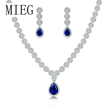 

MIEG Brand New Arrival Blue / Clear Teardrop and Flower Cubic Zirconia Necklace and Earring Wedding Bridal Jewelry Set
