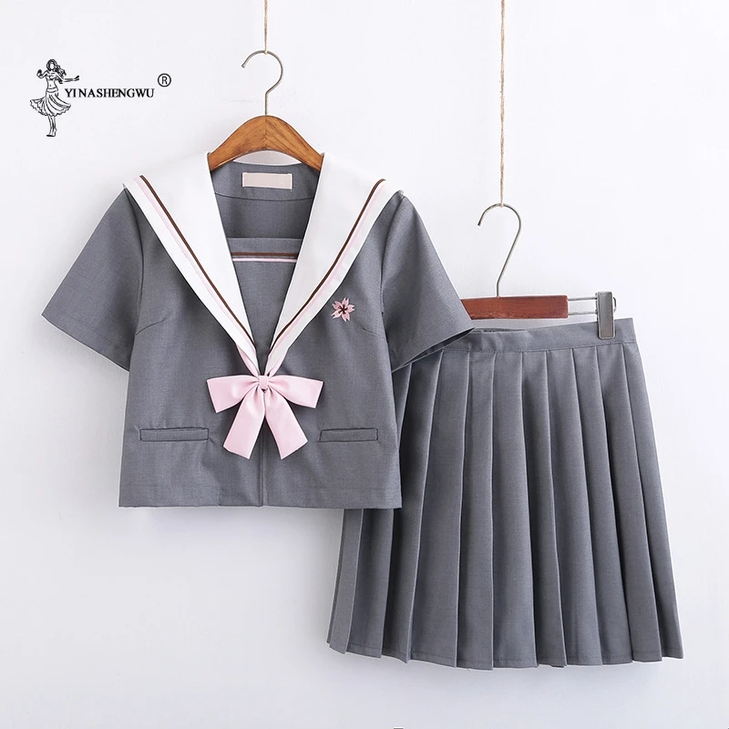 2 Pcs Short-sleeved Японская форма jk для колледжа, форма для средней школы для девочек, костюм моряка для студентов, школьные костюмы аниме, комплект из 2 предметов, юбка - Цвет: 2 Pcs Short-sleeved