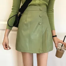 Женская юбка из искусственной кожи, с высокой талией, тонкая, трапециевидная, искусственная кожа, юбка для студентов, плиссированная юбка, Осень-зима, Jupe En Cuir Femme