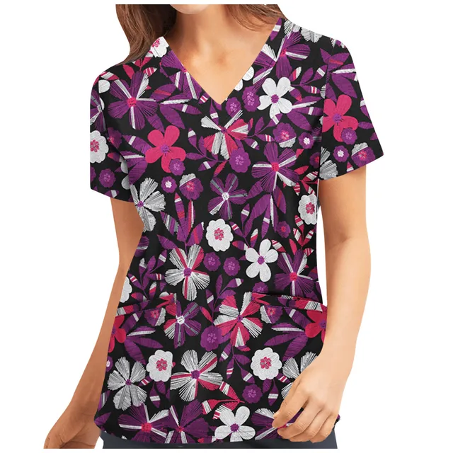 Teeth Print Scrub Tops Women Dentist Working Uniform Nurse Scrub Uniformes Medicos Para Mujer Tooth Hospital Workwear A50 PP