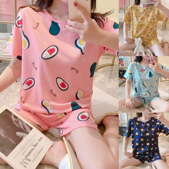 

Women Cute Print Sleepwear 2020 New Arrivals Two Pieces Sweet Pajamas Summer Clothes For Women Fashion Clothes Loose Set