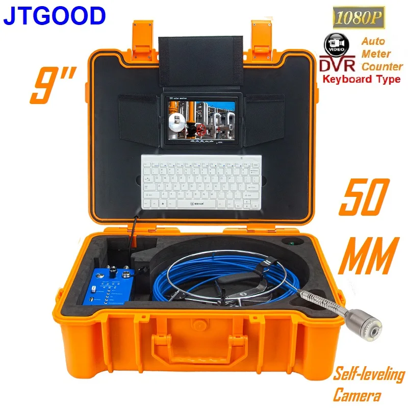 

JTGOOD 9-дюймовый монитор 50 мм самовыравнивающийся HD1080P DVR метр счетчик клавиатура трубка Инспекционная камера комплект инструментов для проверки канализации