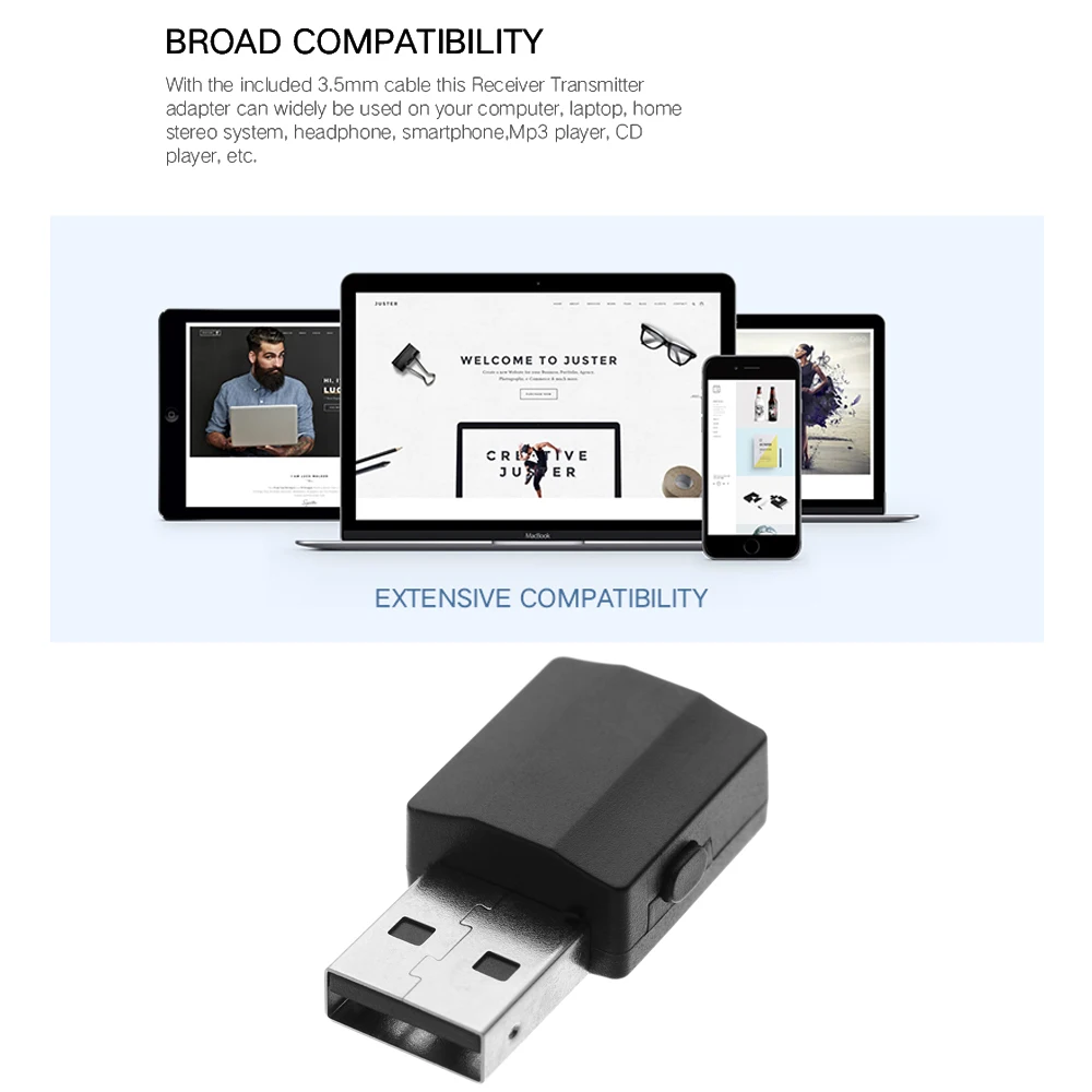 Один щелчок переключение Bluetooth 5,0 адаптер USB передатчик приемник 2 в 1 3,5 мм стерео аудио адаптер Беспроводные цифровые устройства