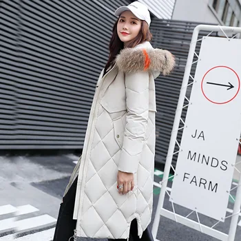 

2019 Winter Fashion Women Down Cotton Jacket Coats Big Fur Hooded Warm Long Parka Female Thicken Slim Casual Outerwear Cc44
