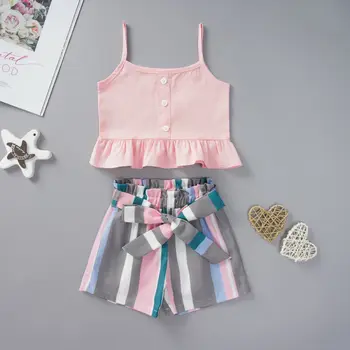 

PUDCOCO USA 2PCS Kids Baby Girls Outfits Summer Sleeveless Crop Tops+Shorts Clothes Set Support wholesale