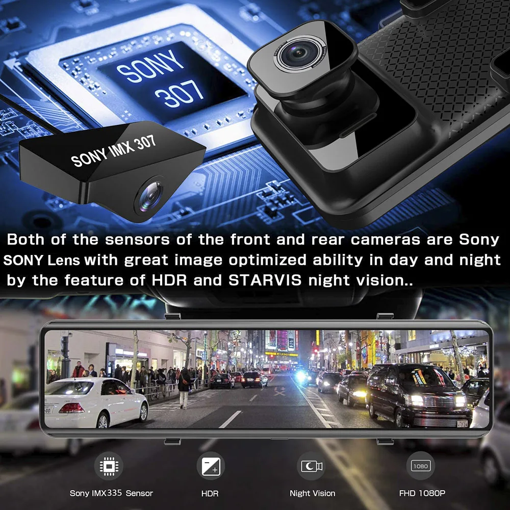 Видеорегистратор в зеркало заднего вида Sony IMX335 12 дюймов 2K 1440P|Видеорегистраторы| |