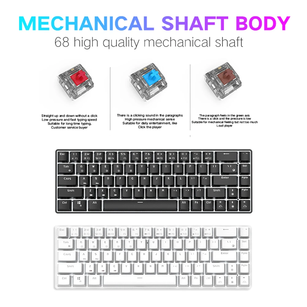 VODOOL RK855 RGB 68 Keys Wireless Gaming Mechanical Keyboard Blue Red Brown Switch For PC Laptop Office | Компьютеры и офис