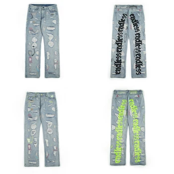 

2020 Men Women Jeans High Quality Hip Hop denim Pants Embroidered letters Logo hole Streetwear Jeans