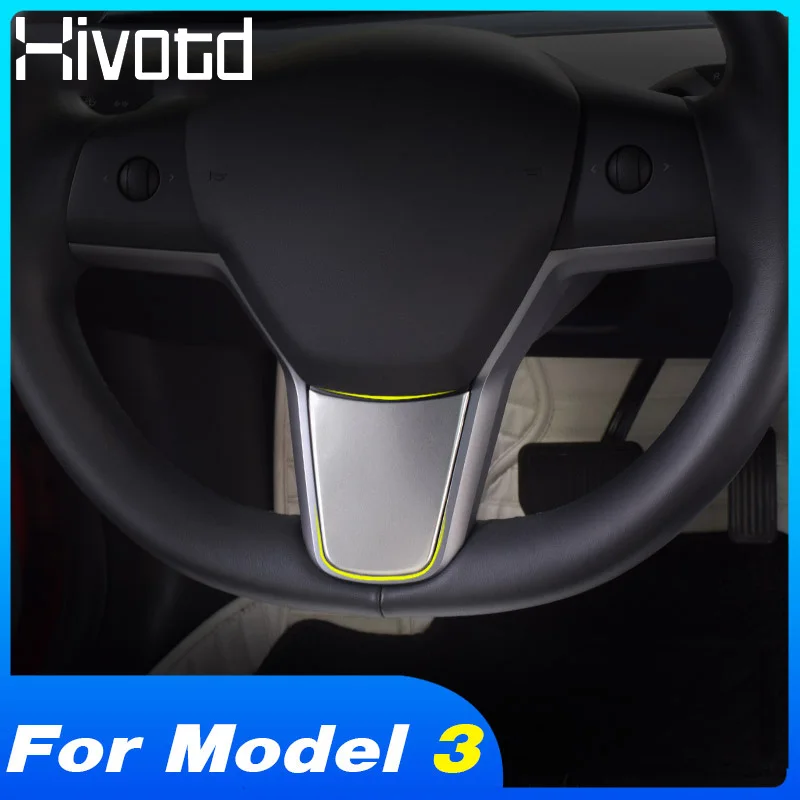

Hivotd For Tesla Model 3 Car styling Steering wheel Button frame Trims Cover stainless steel 2018 2019 2020 Interior Accessories