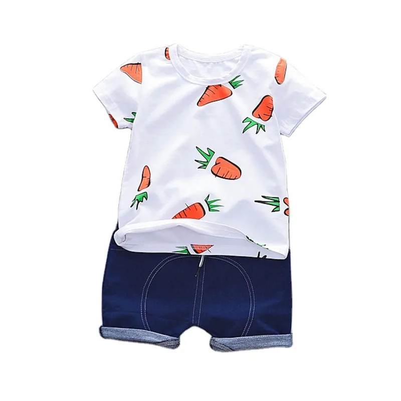 

New Summer Children Clothing Baby Boys Girls Cartoon Casual T-Shirt Denim Shorts 2Pcs/Set Toddler Cotton Clothes Kids Tracksuits