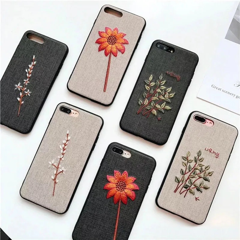 

For Samsung Galaxy S10 S8 S9 Plus Dmbroidery Sun flowers rose Leaf TPU Phone case For iPhone XS MAX XR 6S 7 8 Plus Funds Coque