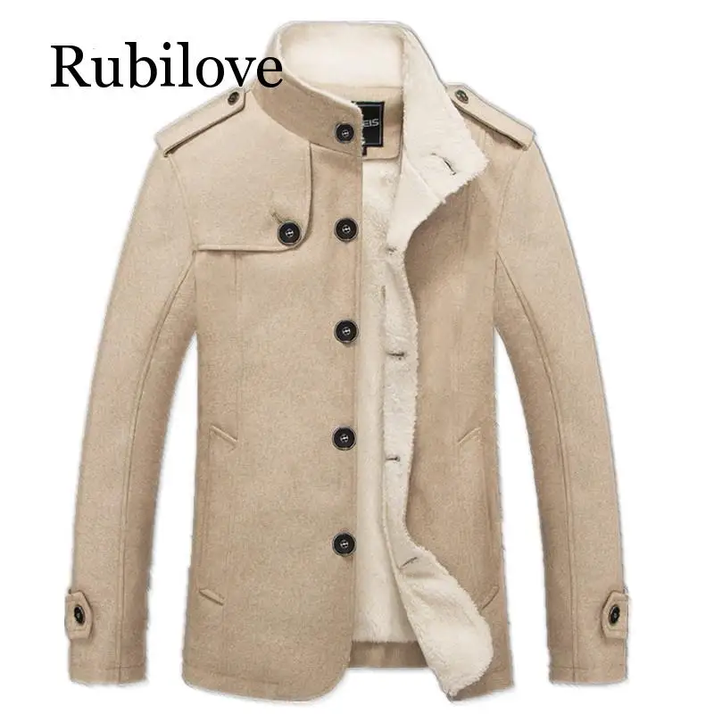 Rubilove, зимнее Мужское пальто, модная брендовая одежда, флисовая подкладка, толстое теплое шерстяное пальто, Мужское пальто из смешанной шерсти