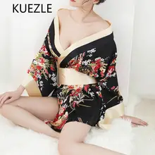Японское традиционное женское японское кимоно, ночное белье, сексуальное глубокое кимоно с v-образным вырезом, атласная Цветочная ночная рубашка с принтом, короткий банный халат для женщин