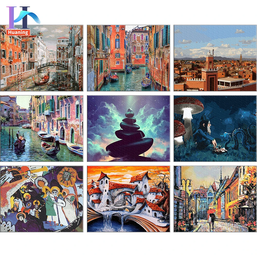 Painting By Numbers Diy Abstract Landscape Room Wall Art Unframed Oil