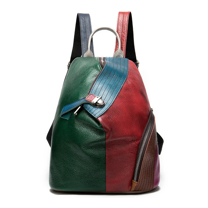 

Luufan Women`s Leisure backpack creative backpack ladies genuine leather backpack patchwork colour bucket backpack