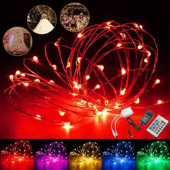 

12V 5M 50LED Silver Wire Christmas String Fairy Light Remote Controller with Adapter