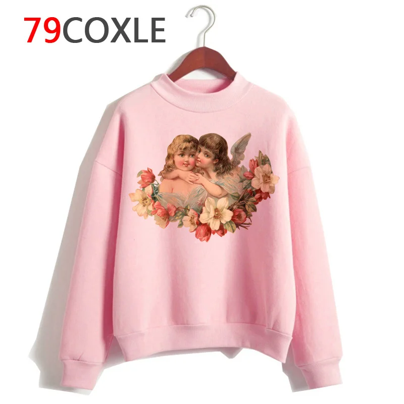 Толстовка с ангелом для женщин, Забавный Харадзюку, корейский стиль, 90 s, толстовка, одежда, повседневные пуловеры, негабаритные женские осенние - Цвет: 840
