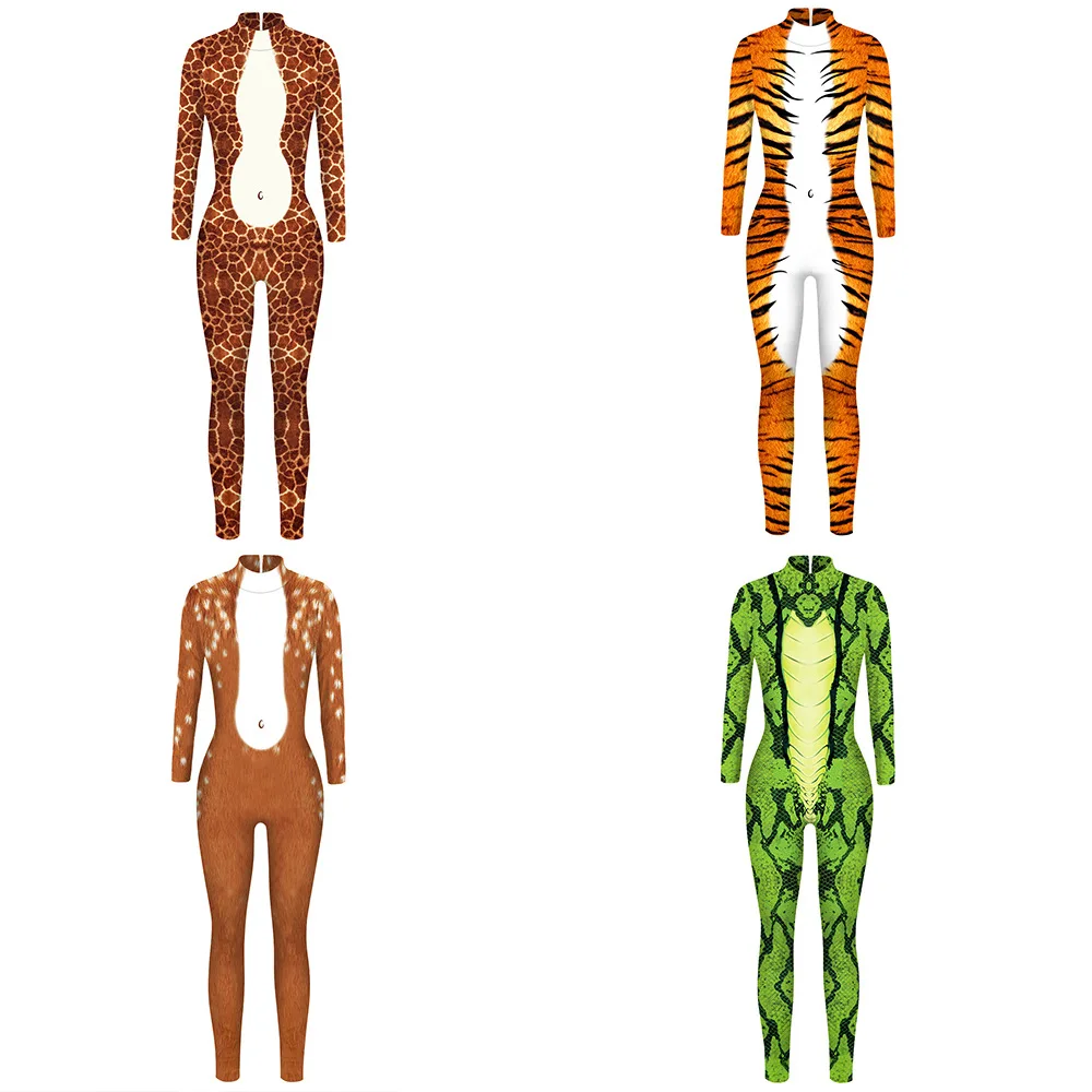 

Women Animal Halloween Cosplay Costumes Leopard Snake 3D Printing Animals Zentai Snake Bodysuit Suit Jumpsuits