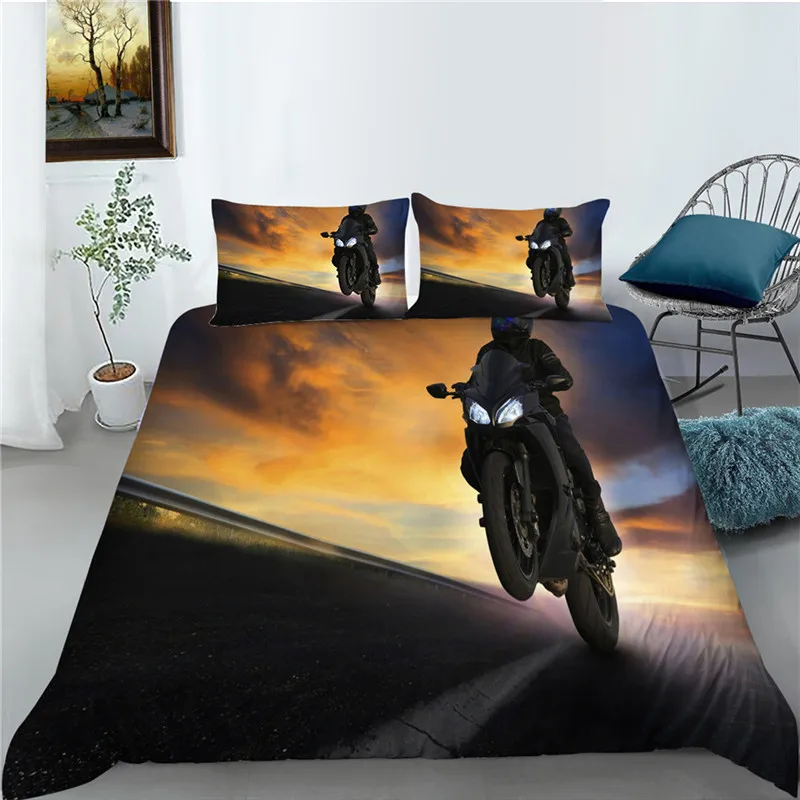 

3D Motorcycle Printed Bedding Set for Kids Adult Duvet Cover Highend Polyester Bedclothes Creative Bed Gift