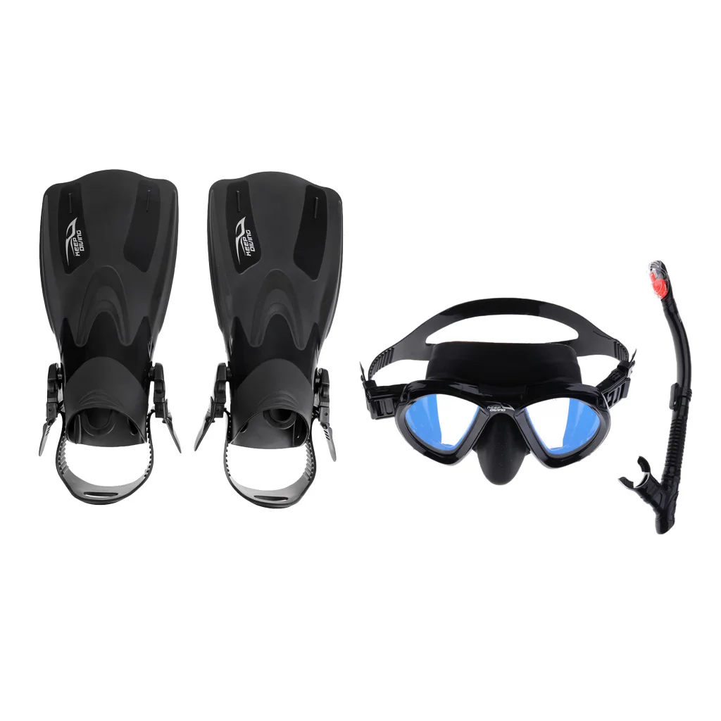 Set of Lightweight Scuba Diving Fins Dive Flippers and Diving Mask with Dry Snorkel Professional Diving Gear for Divers