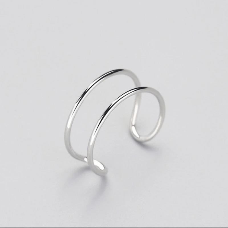 

Minimalist Geometric Double line Adjustable Ring Genuine 925 Sterling Silver Trendy Fine Jewelry For Charm Women Bijoux