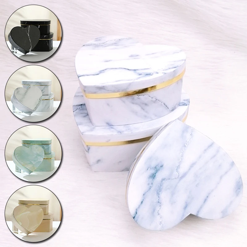 3pcs Marbling Pattern Heart Shaped Boxes High Quality Set of Wedding Gift Packaging Box for Christmas Flowers Gifts Living Vase