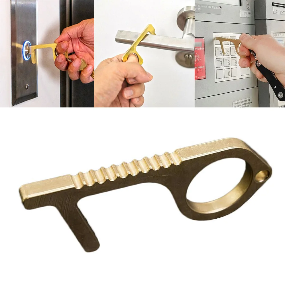 

7.6*3cm Hygiene Hand Antimicrobial EDC Door Opener Portable Press Elevator Tool Door Handle Key Metal Portable Door Opener